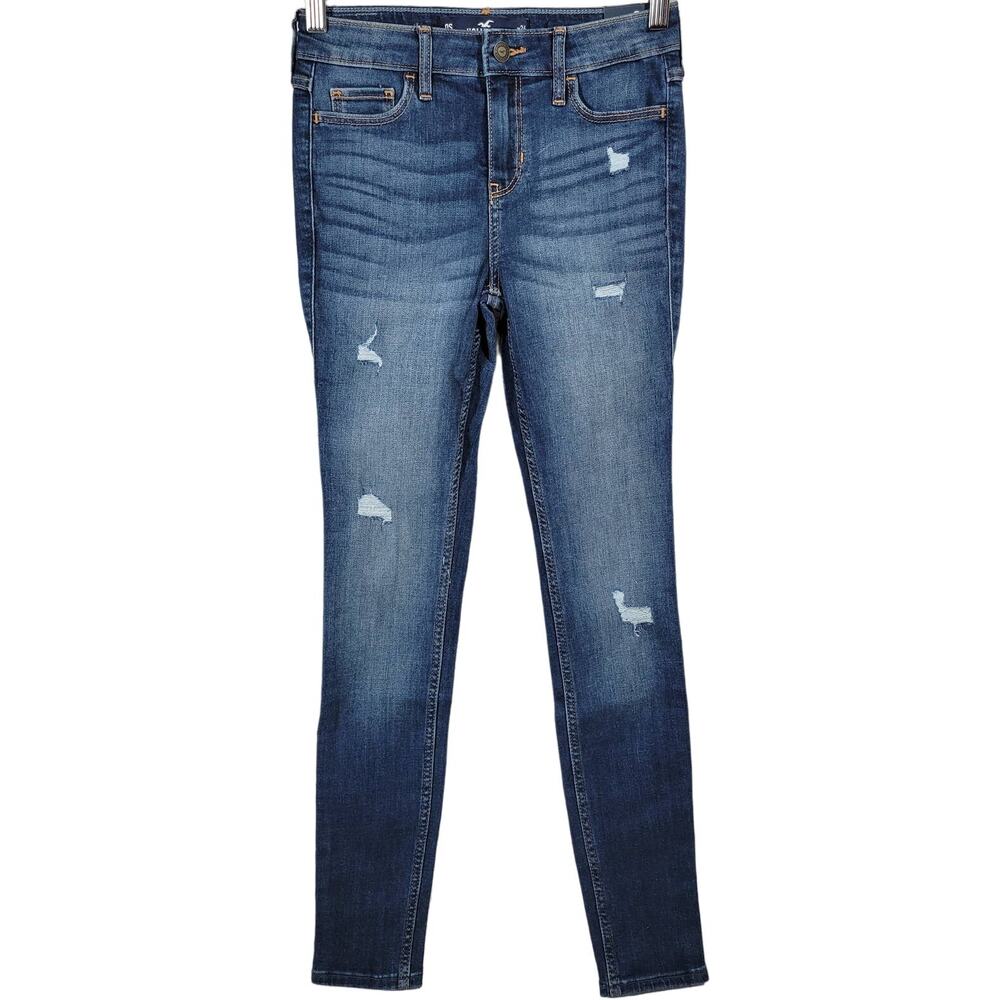 Hollister Mid Rise Super Skinny Jeans Distressed Blue W24‎ L28 Classic Stretch